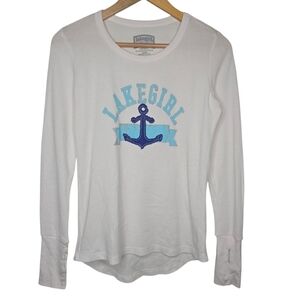 Lakegirl Womens Embroidered Anchor Logo Thermal Waffle Knit Top Size Small